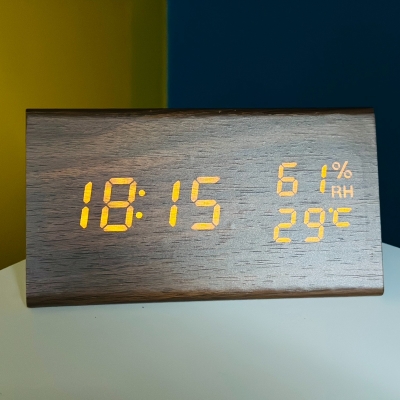 Triangle Wooden Style Digital Led Clock-Dark Wood