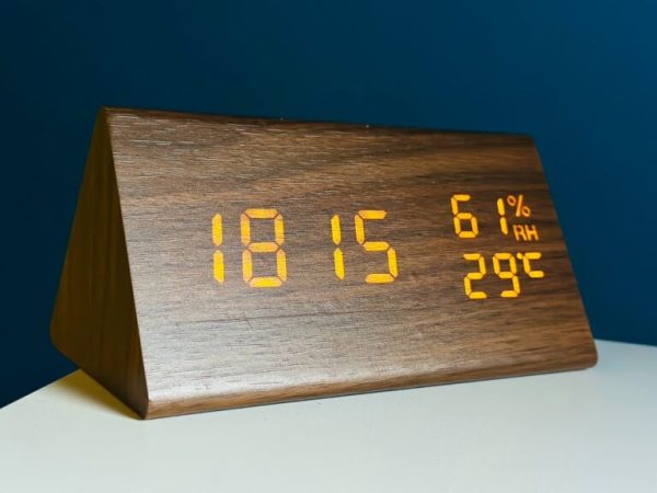 Triangle Wooden Style Digital Led Clock-Dark Wood - Image 2