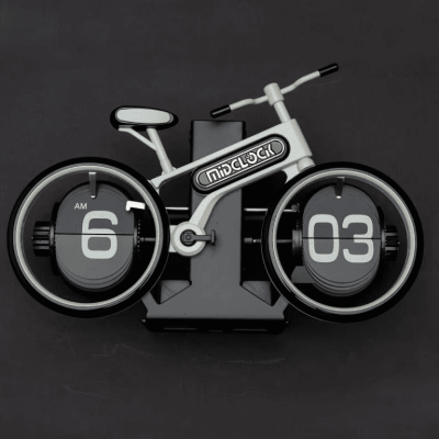 MidClock HY-F117 Unique Bicycle Vintage Flip Desk Clock – White +Black Color