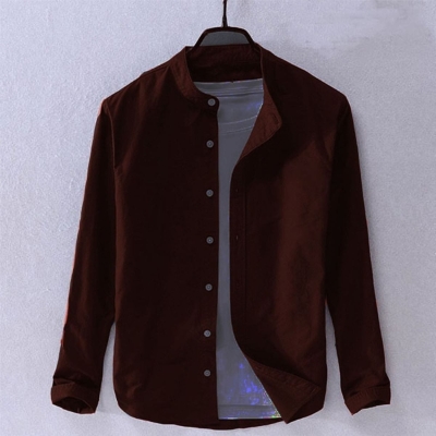 Men’s Ban Collar Cotton Shirt- Coffee