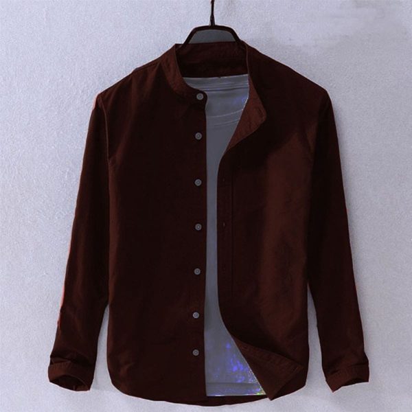 Men’s Ban Collar Cotton Shirt- Coffee